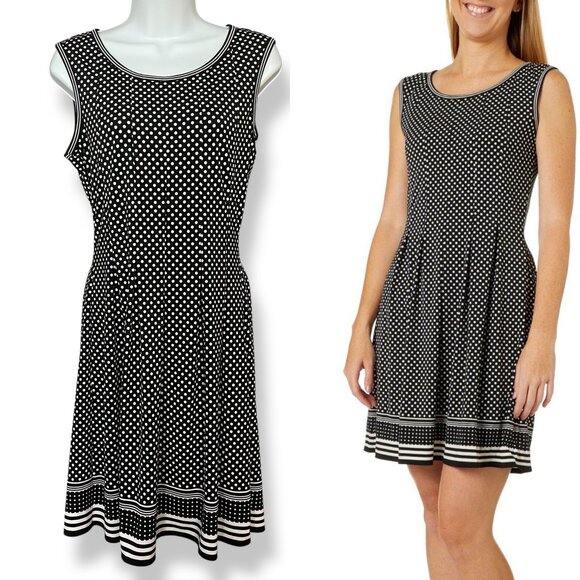 Max Studio Dress Polka Dot Black White Fit and Flare Sleeveless Sz Small A-Line - Picture 2 of 13